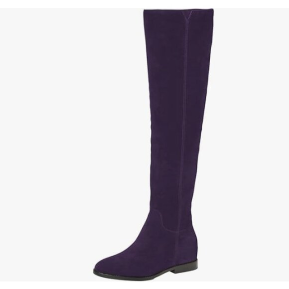 Grape Women Almond Toe Knee High Boots with Partial Zipper Warm Long Boot - Picture 1 of 7